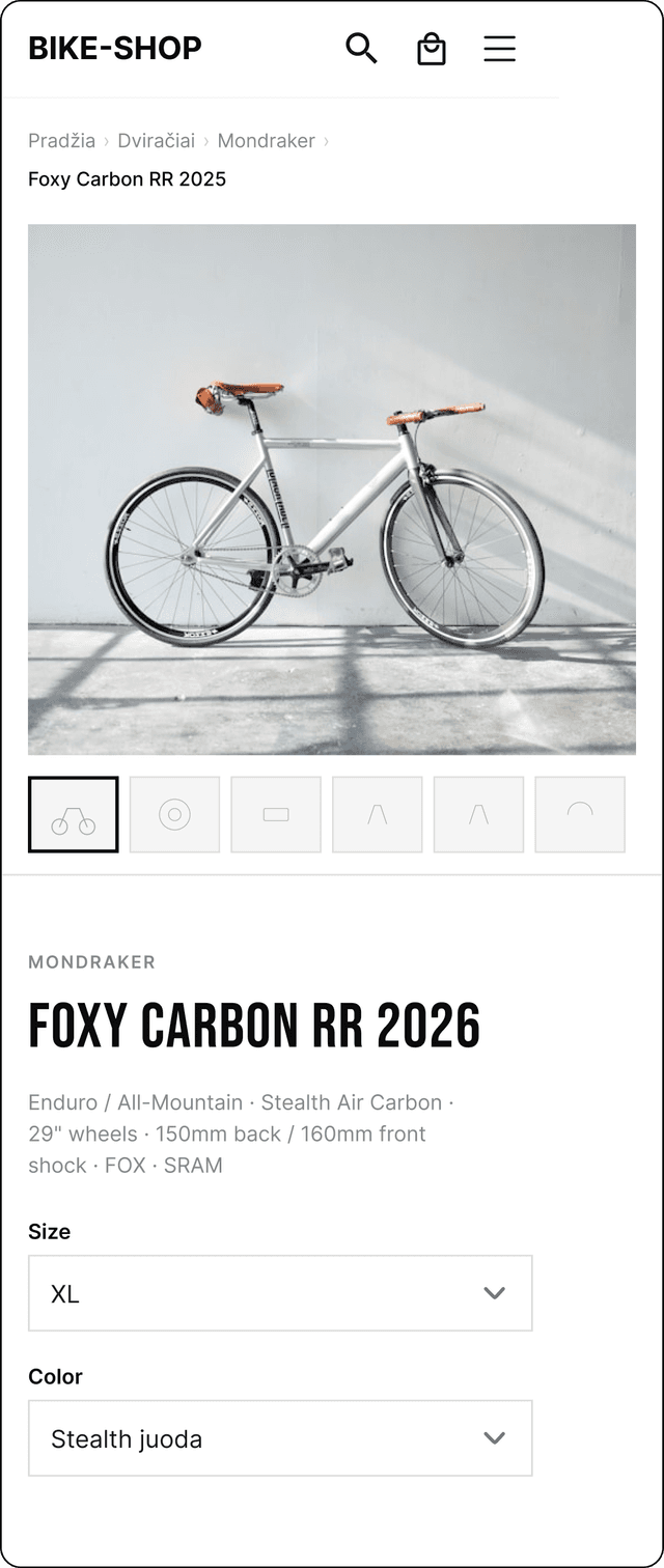 Product page with conversion killers: hidden price, no CTA above fold, zero trust signals, buried variants, generic description